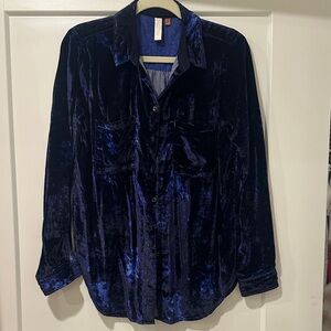 Pilcro Deep Blue Velvet Shirt Anthropologie